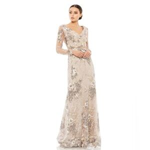 Mac Duggal 67539 NWT EMBELLISHED V NECK ILLUSION LONG SLEEVE GOWN